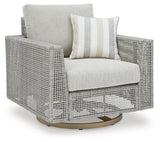 Seton Creek gray outdoor swivel lounge chair head-on view