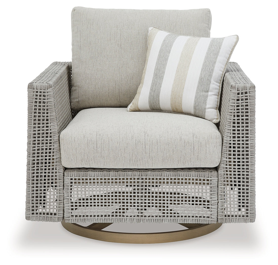 Seton Gray Creek outdoor sofa with two chairs and coffee table in gray finish