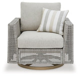 Seton Creek gray outdoor swivel lounge chair side profile
