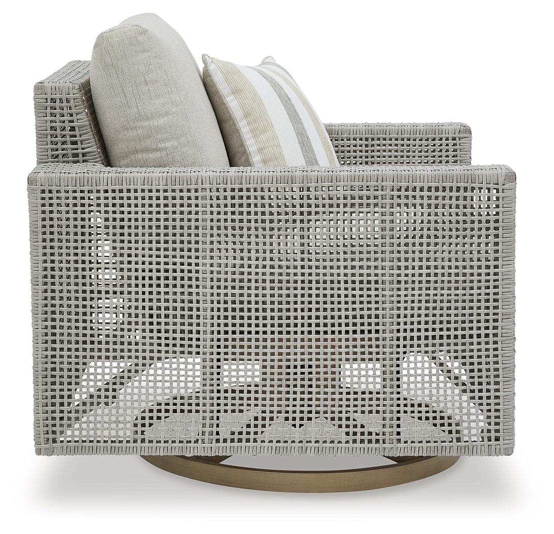 Seton Creek gray outdoor swivel lounge chair back view