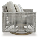 Back view of lounge chair showing wicker pattern