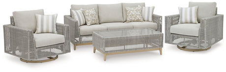 Seton Gray Creek outdoor sofa with two chairs and coffee table in gray finish
