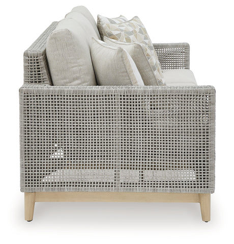 Seton Gray Creek outdoor sofa with two chairs and coffee table in gray finish
