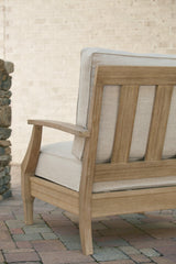 Clare View beige outdoor lounge chair detailed leg view
