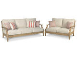 Loveseat side angle showing slat styling on frame