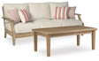 Clare Beige View outdoor sofa close-up, side angle