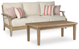 Clare Beige View outdoor sofa close-up, side angle