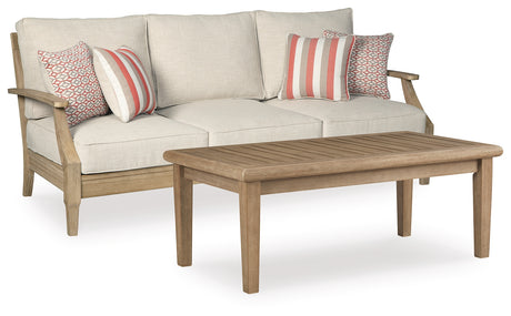 Clare Beige View outdoor sofa close-up, side angle