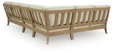Back view of Clare View outdoor sectional showing eucalyptus wood frame