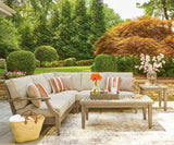 Lifestyle image of Clare View sectional set on patio showing all three pieces