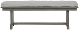 Side view of Visola gray outdoor dining bench with cushion