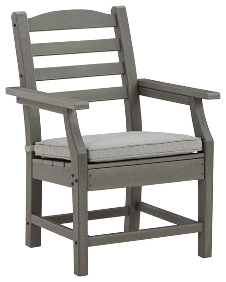 Visola Gray Outdoor Arm Chair, side view with cushion