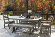 Visola Gray Outdoor Dining Table Close-Up of Slatted Plank-Style Top