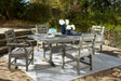 Side view of Visola gray outdoor dining chair with cushion