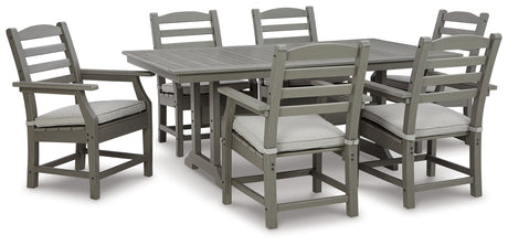 Side view of cushioned gray outdoor chair