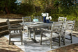 Gray outdoor dining chair detail
