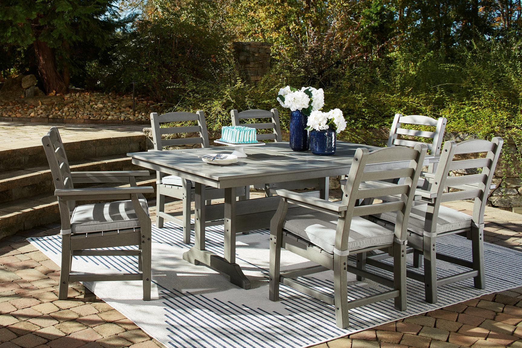 Gray outdoor dining chair detail