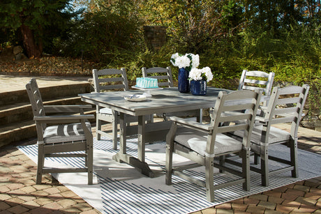 Gray outdoor dining chair detail