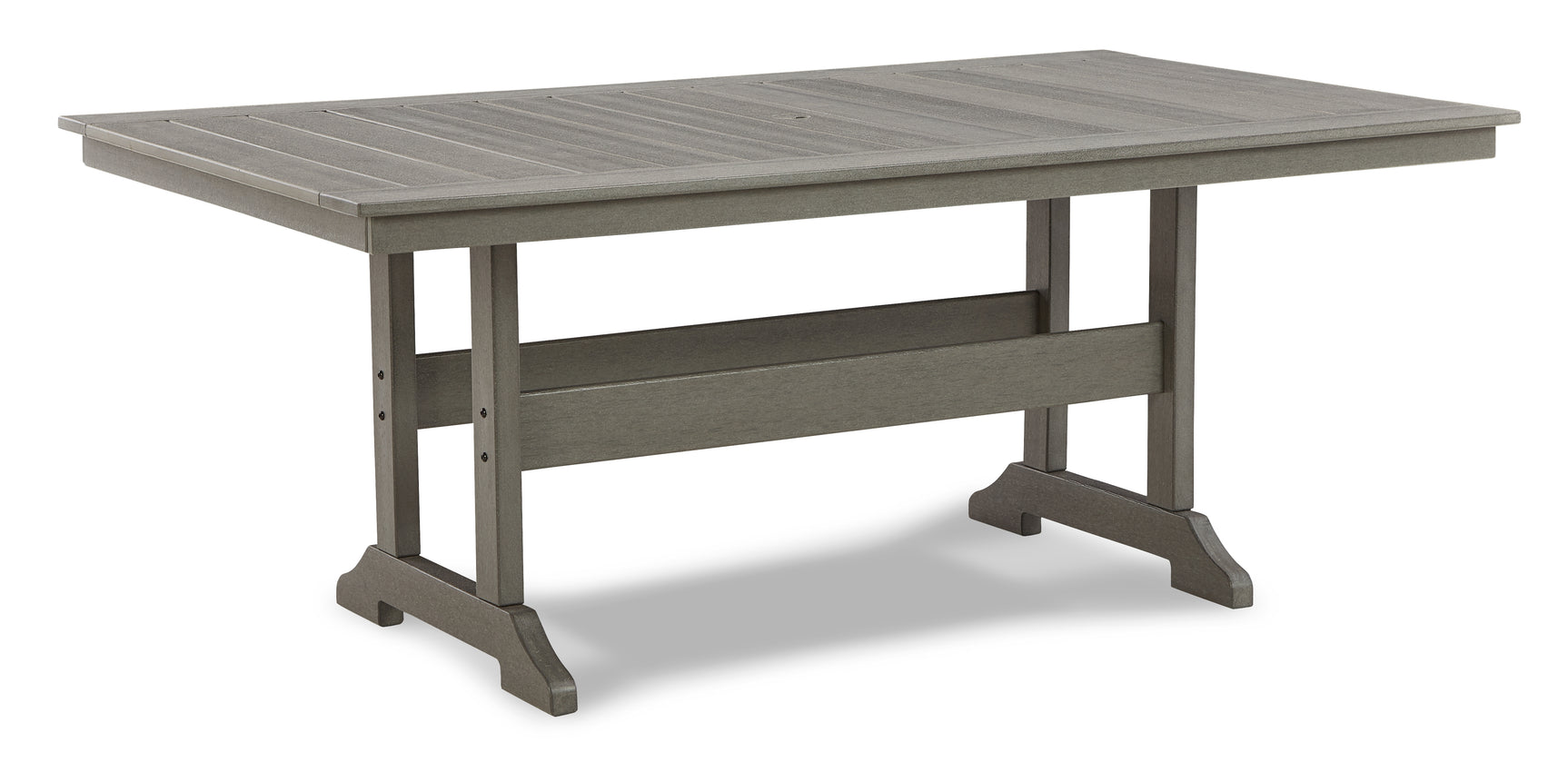 Slatted tabletop surface of Visola outdoor dining table