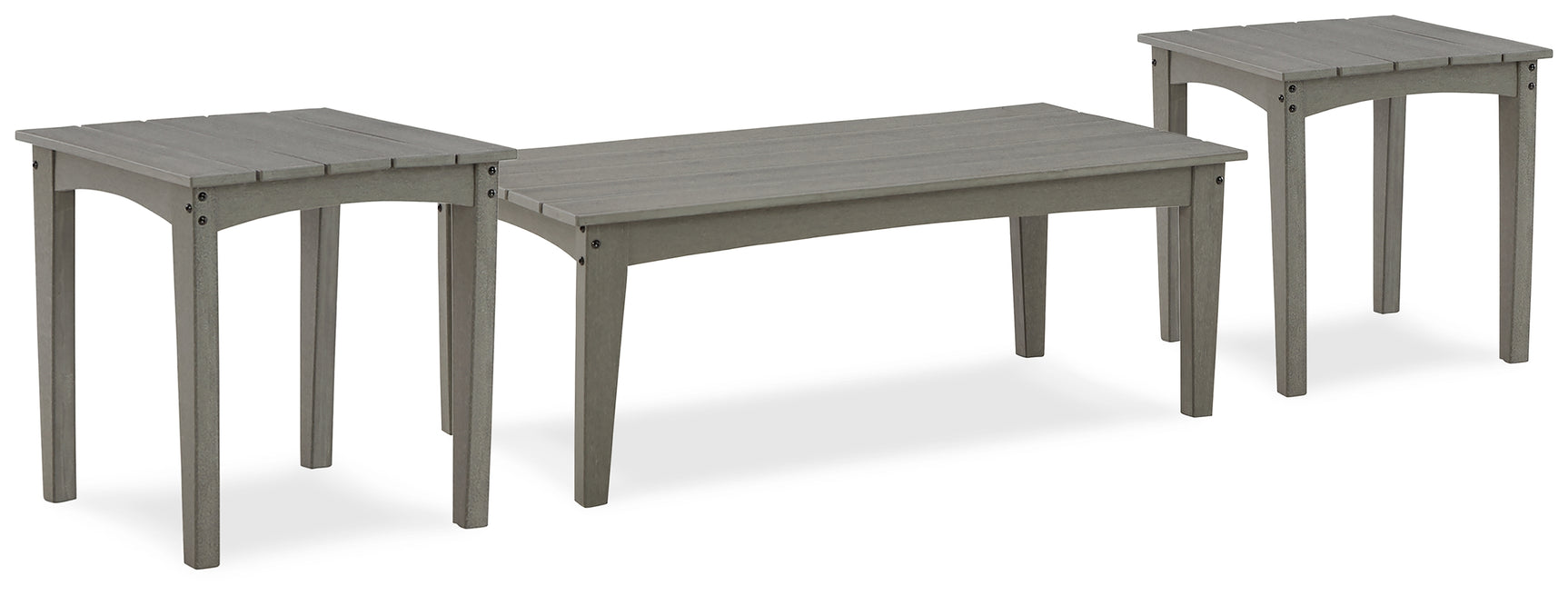 Side view of Visola gray outdoor coffee table with slatted top
