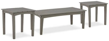 Side view of Visola gray outdoor coffee table with slatted top