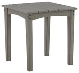 Visola Gray Outdoor End Table angled view showing slatted top