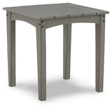 Visola gray outdoor coffee table with two end tables viewed from the front