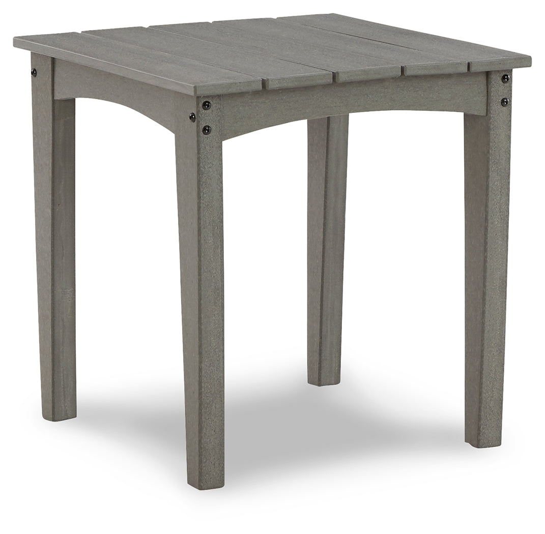 Visola gray outdoor coffee table with two end tables viewed from the front