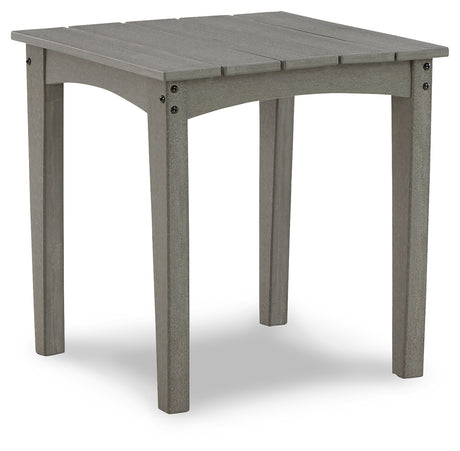 Visola gray outdoor coffee table with two end tables viewed from the front