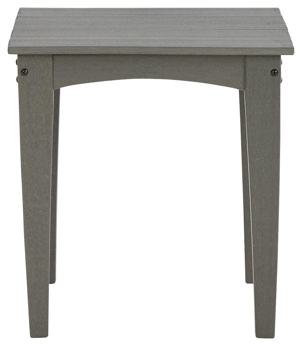 Visola Gray Outdoor End Table head-on view gray wood-look finish