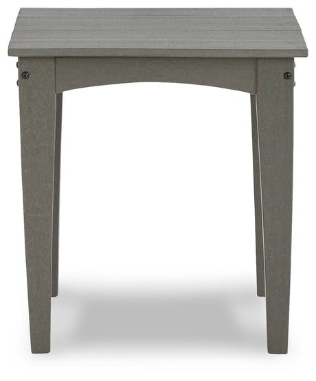 Visola gray outdoor coffee table with two end tables viewed from the front