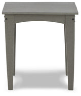 Visola gray outdoor coffee table with two end tables viewed from the front