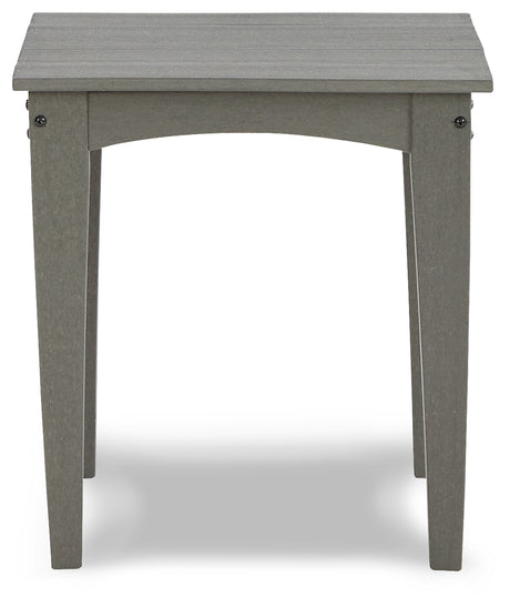 Visola gray outdoor coffee table with two end tables viewed from the front