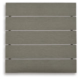 Visola gray outdoor coffee table with two end tables viewed from the front