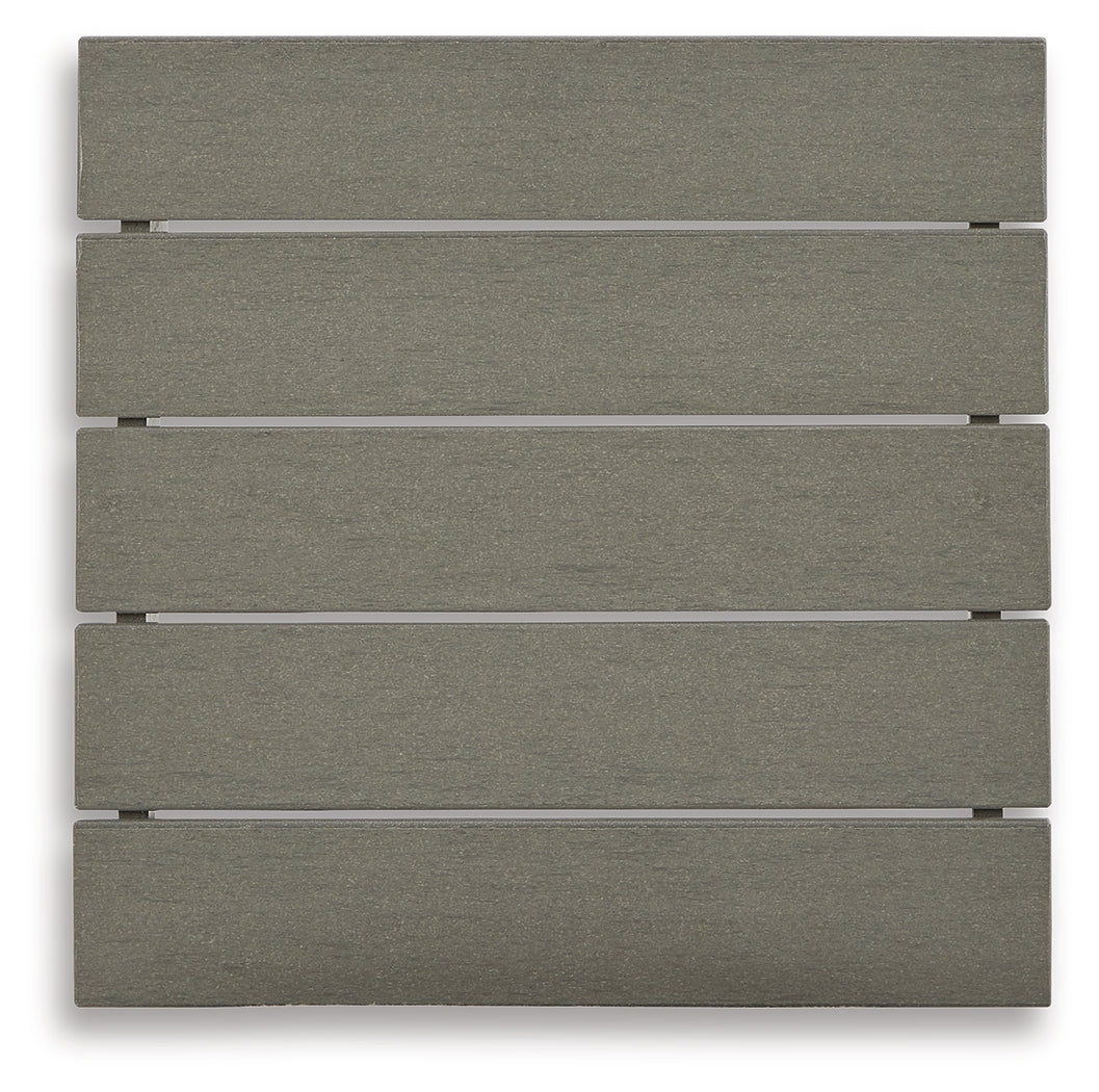 Visola gray outdoor coffee table with two end tables viewed from the front