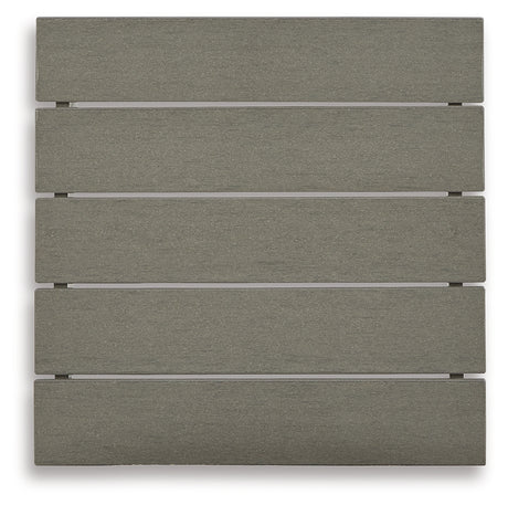 Visola gray outdoor coffee table with two end tables viewed from the front