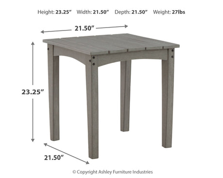 Visola gray outdoor coffee table with two end tables viewed from the front