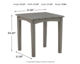 End table dimension diagram from Visola outdoor furniture