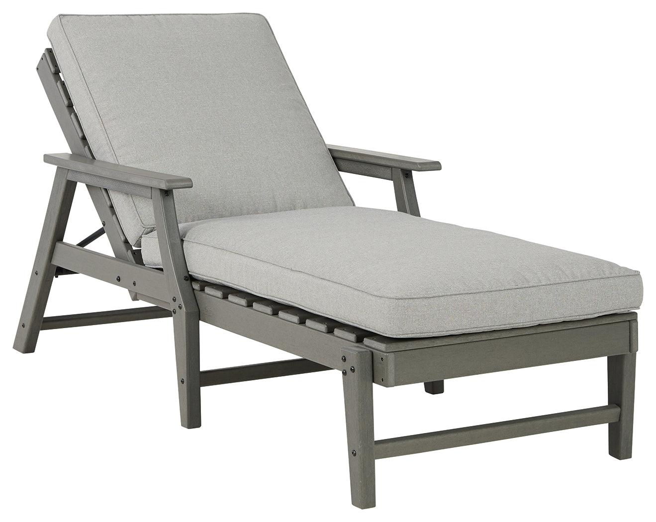 Back view of Visola Gray outdoor chaise lounge frame and cushion