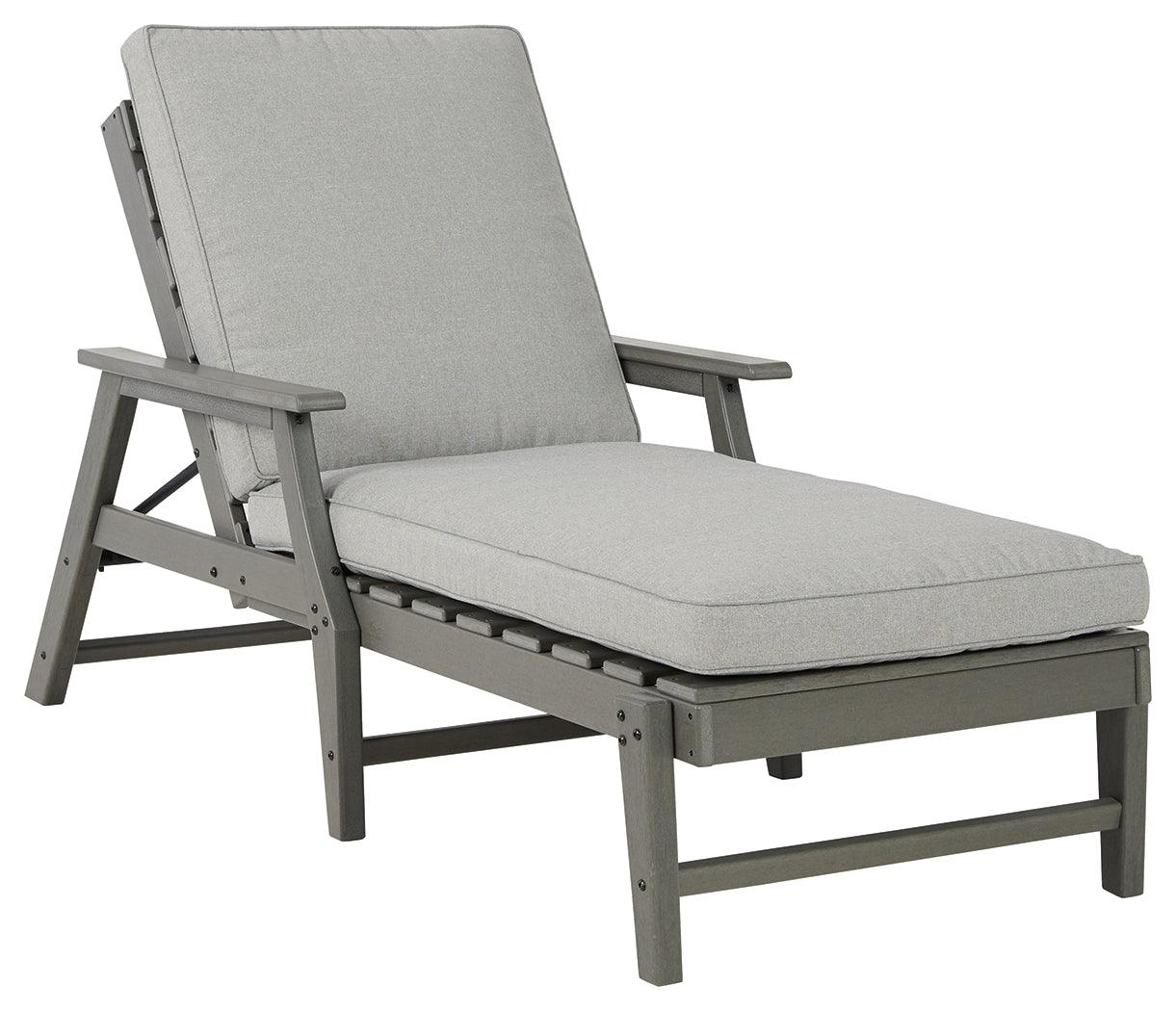 Side view of Visola Gray outdoor chaise lounge showing adjustable backrest
