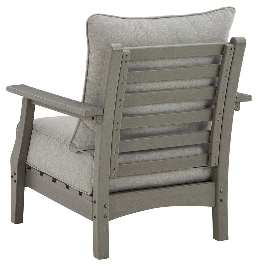 Visola gray outdoor lounge chair with cushions rear view