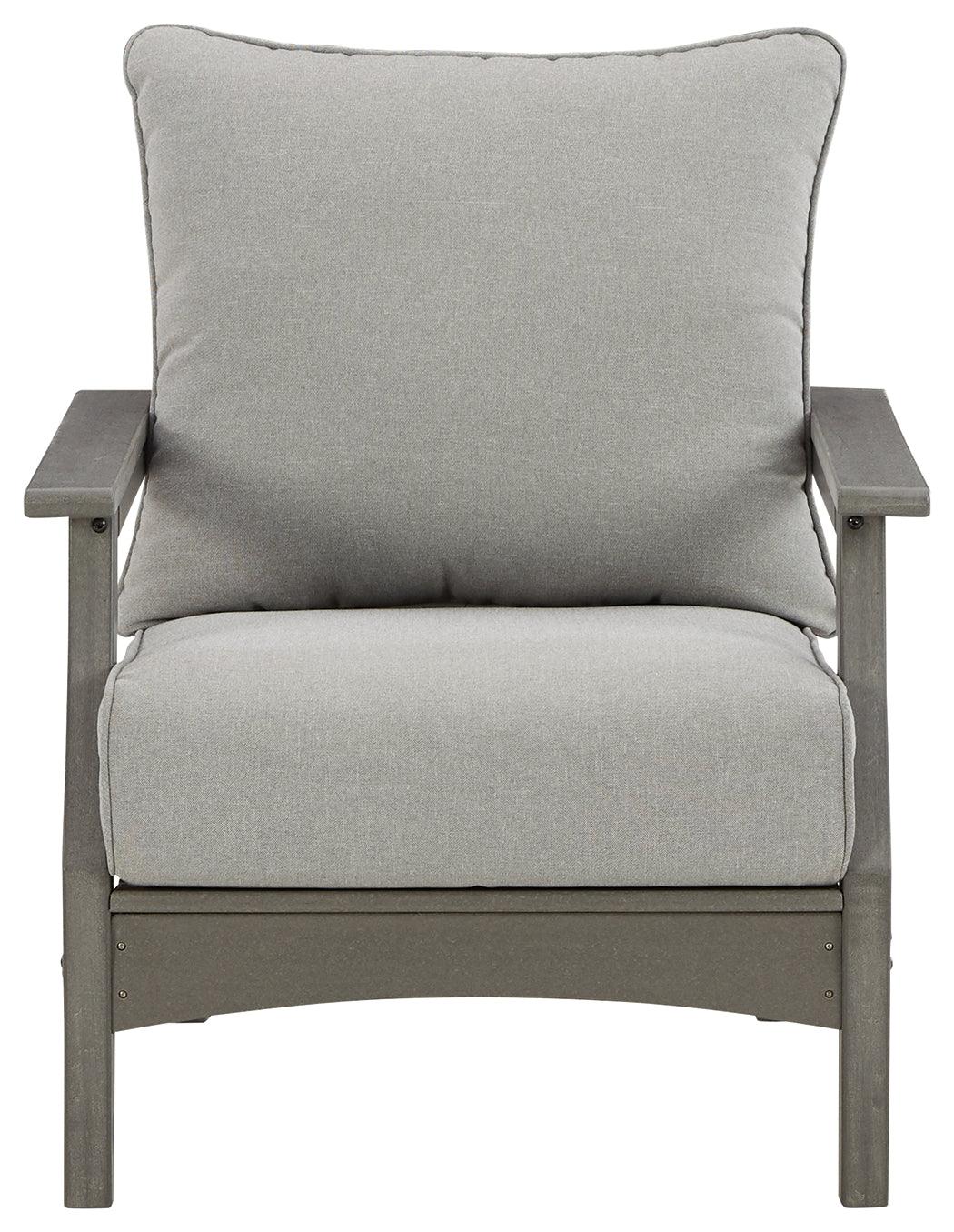 Visola gray outdoor lounge chair with cushions head-on view