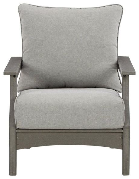Visola gray outdoor lounge chair with cushions head-on view