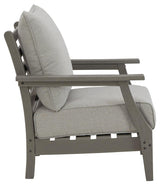 Visola gray outdoor lounge chair with cushions side angle