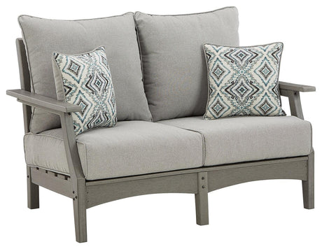 Visola Gray Outdoor Loveseat with cushion head-on view