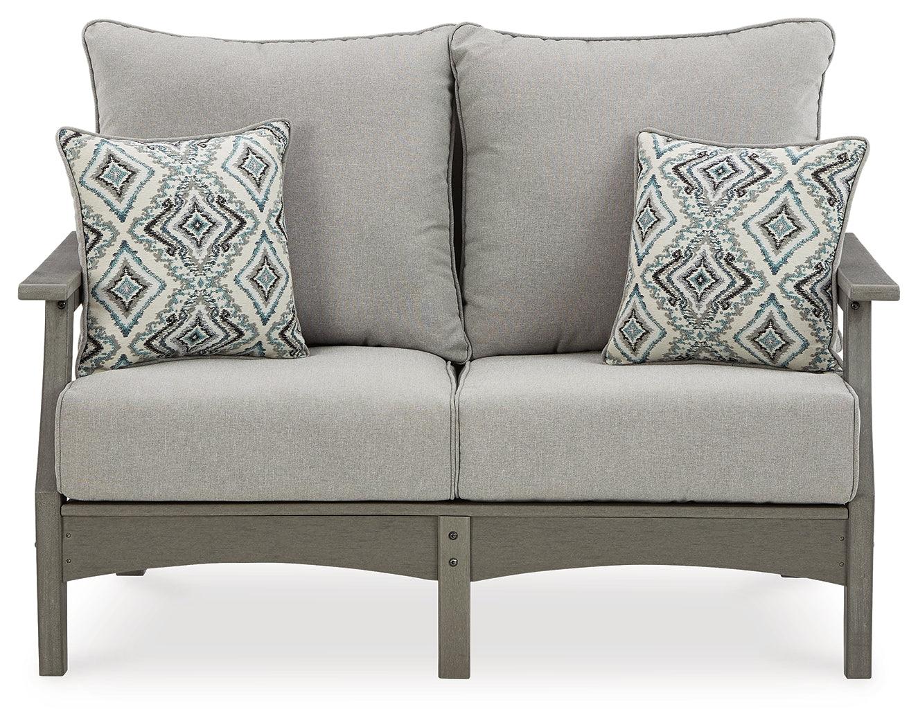 Visola Gray Outdoor Loveseat with cushion side view