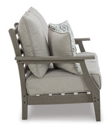 Side profile of outdoor loveseat cushions