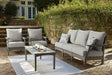 Gray outdoor chair from Visola set showing cushion detail