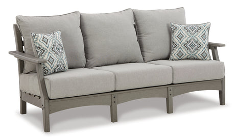 Visola gray outdoor loveseat, angled side view