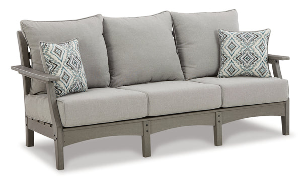 Visola gray outdoor loveseat, angled side view